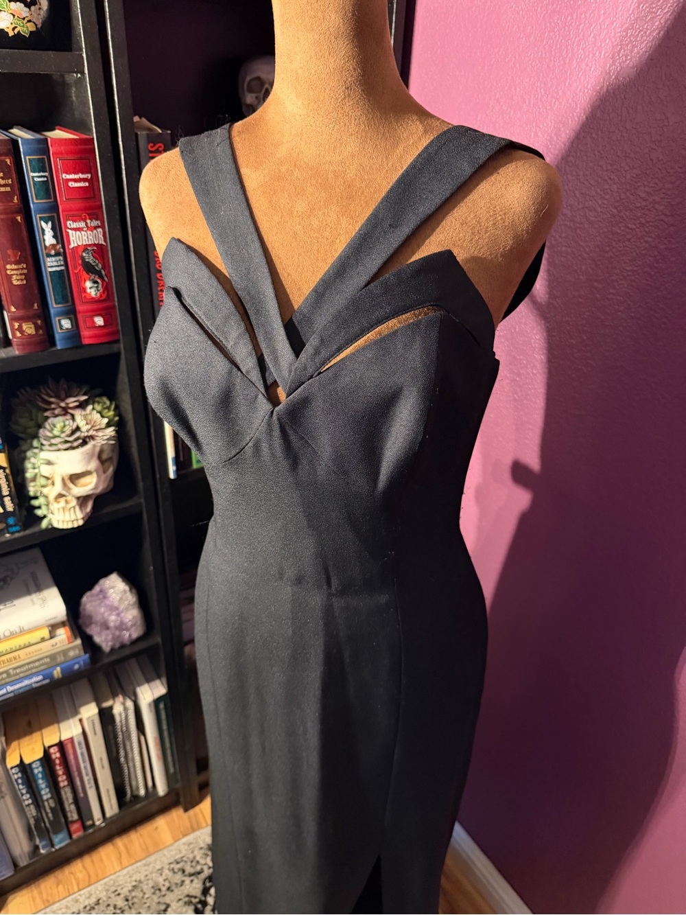 Vintage 80s Francais Goth-witchy- Elvira black sleeveless bodycon